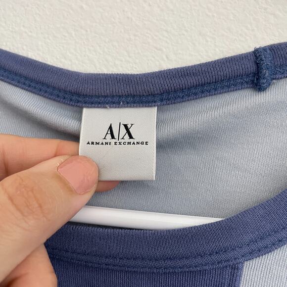 Y2K Armani Exchange T Shirt Men M Colorblock Casual Crew Neck Long Sleeve - Picture 7 of 8